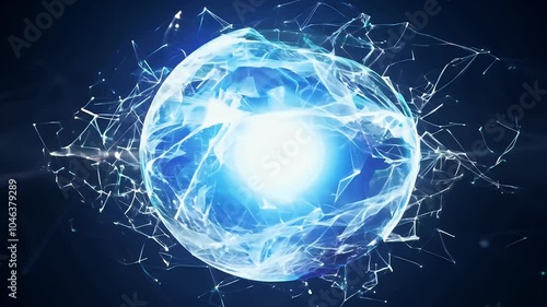 4K animation features glowing sphere liquid particles emitting rays light all directions fluid energy orb creates mystical effect perfect futuristic magicalthemed videos abstract technology photo