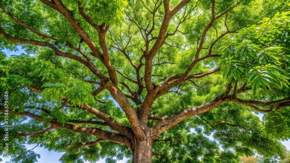 Stock photo of neem tree or azadirachta indica with branches and leaves, featuring leading lines in composition Stock photo of neem tree or azadirachta indica with branches and leaves, featuring leading lines in composition