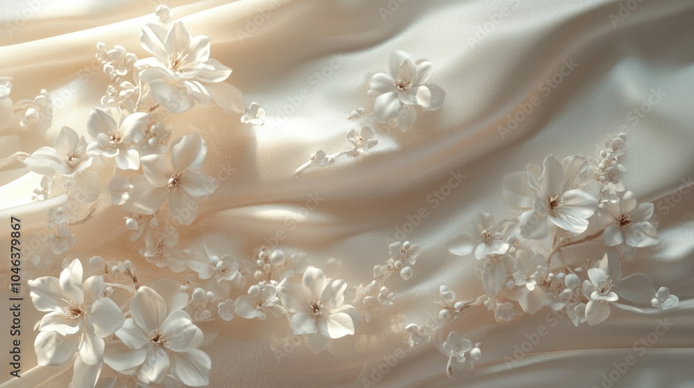 3D wallpaper design featuring delicate flowers against a luxurious silk backdrop. Stunning details and soft lighting for a refined look. 3D wallpaper design featuring delicate flowers against a luxurious silk backdrop. Stunning details and soft lighting for a refined look.