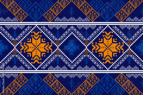This pixelated designs with detailed ethnic embroidery and traditional tribal patterns. Ideal for pillowcases, and rugs, this blends native ornaments and tribal influences with contemporary ethnic art