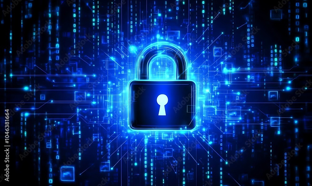 Blue digital background with a padlock symbol and binary code for a security concept vector illustration design, data protection design Blue digital background with a padlock symbol and binary code for a security concept vector illustration design, data protection design