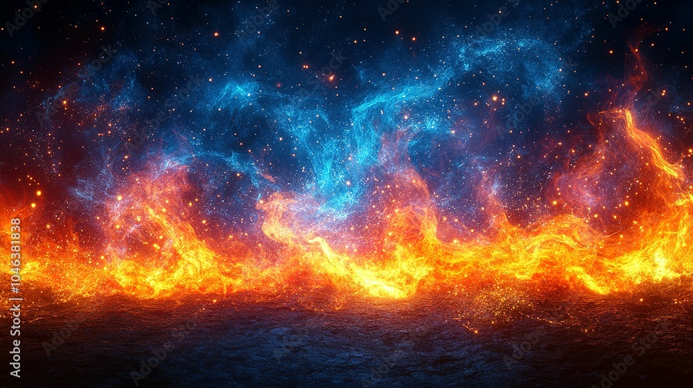 Fototapeta premium Abstract Fire and Ice with Sparkles and a Dark Background