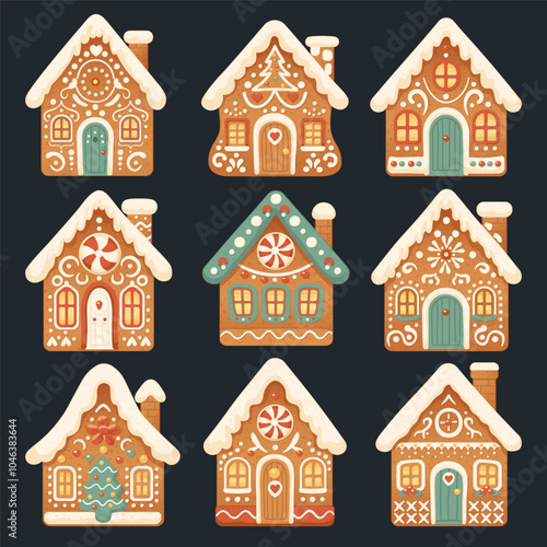 Gingerbread houses. Isolated Christmas cookies.