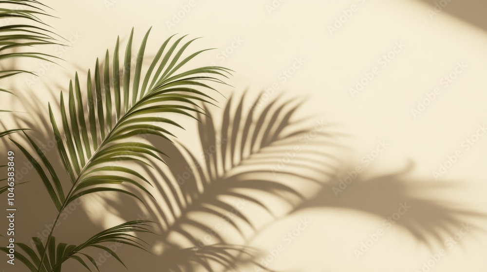 2410 110.An artistic shadow of a palm leaf softly cast on a muted beige background, creating a minimalist bohemian feel, with the delicate interplay of light and foliage adding a touch of botanical 2410 110.An artistic shadow of a palm leaf softly cast on a muted beige background, creating a minimalist bohemian feel, with the delicate interplay of light and foliage adding a touch of botanical
