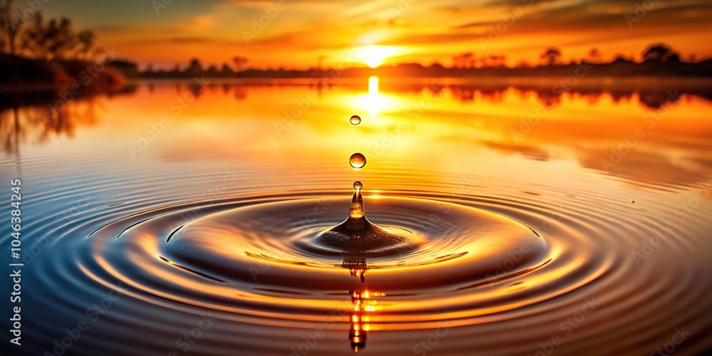 Saffron-colored water droplets gently falling onto a still pond at sunrise, against a serene and peaceful background, nature, saffron colored water, pond, reflection, lake Saffron-colored water droplets gently falling onto a still pond at sunrise, against a serene and peaceful background, nature, saffron colored water, pond, reflection, lake