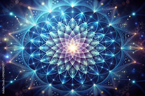 sacred geometry glowing flower fractal with particle and light