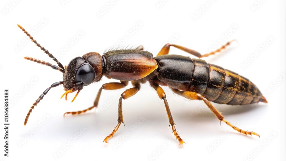 Rove beetle insect isolated on white background Rove beetle insect isolated on white background