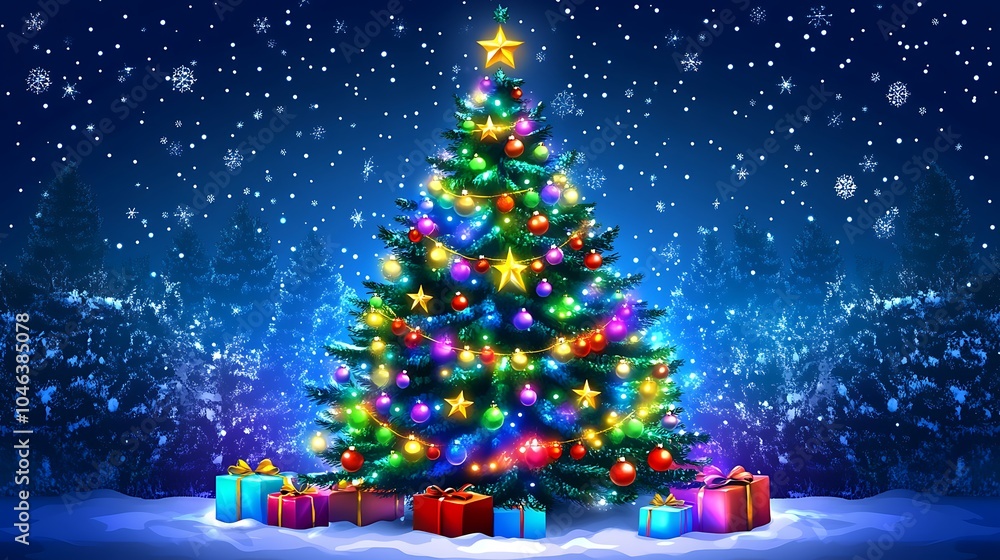 Obraz premium Background holiday tree light xmas card winter happy green merry. Gold tree festive background holiday red blue noel eve decor ornament banner branch night white year frame new greeting gift snow 