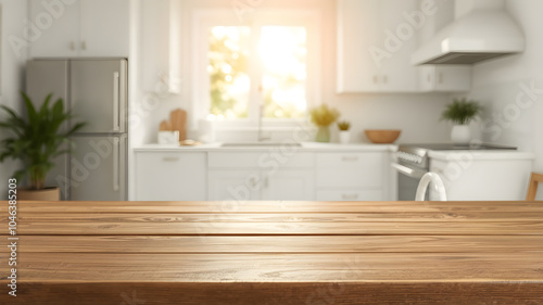 table top with bokeh kitchen background product showcase