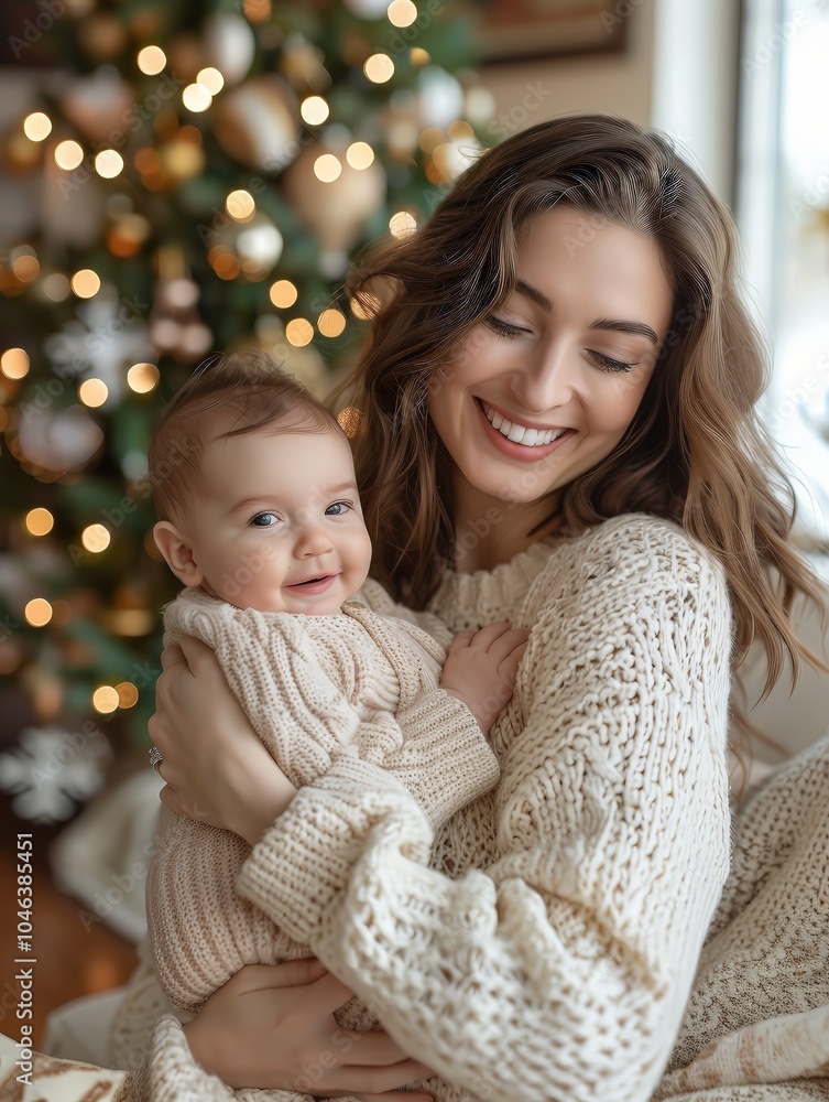 Happy Mother and Baby Celebrating Christmas Happy Mother and Baby Celebrating Christmas