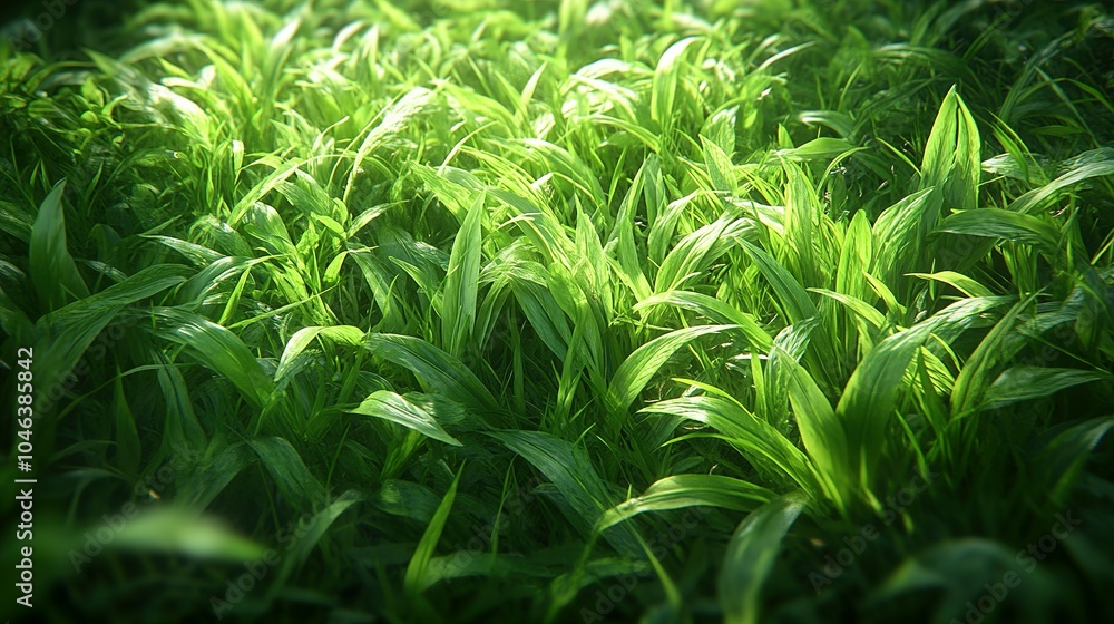 Lush Green Grass Blades Illuminated by Sunlight Lush Green Grass Blades Illuminated by Sunlight