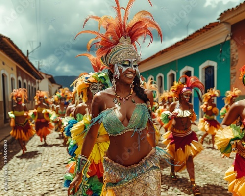 Brazilian Carnival Dancers in Colorful Costumes photo