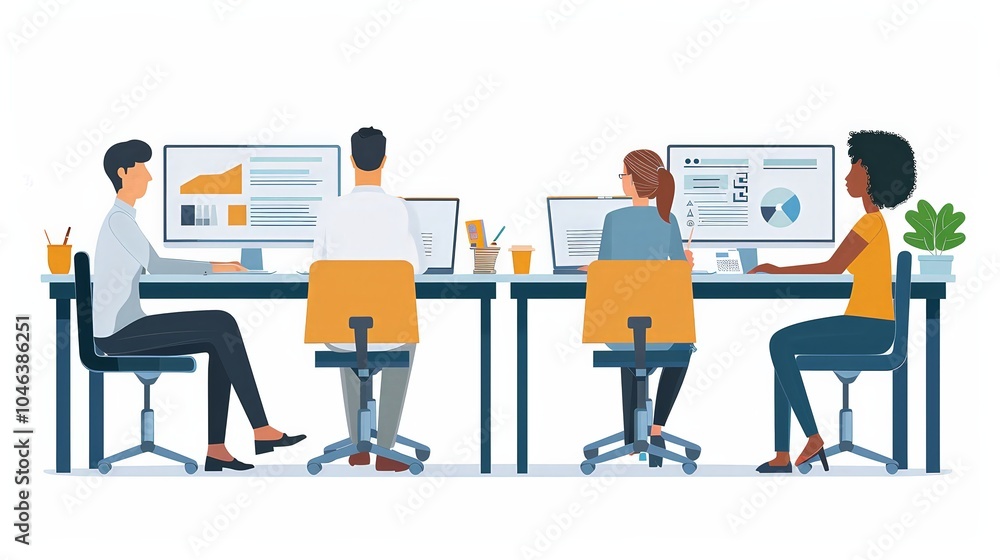 Business Team Working on Computers in Modern Office Business Team Working on Computers in Modern Office