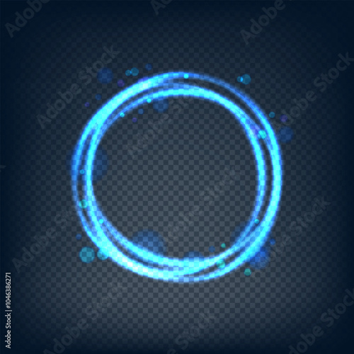 Vector illustration. Blue portal flair round circle with sparkles and glow in the dark.
