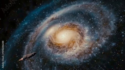 Massive Galactic View Featuring Swirling Stars and Cosmic Debris, Ideal Illustrations or Background Images for Science Fiction Works