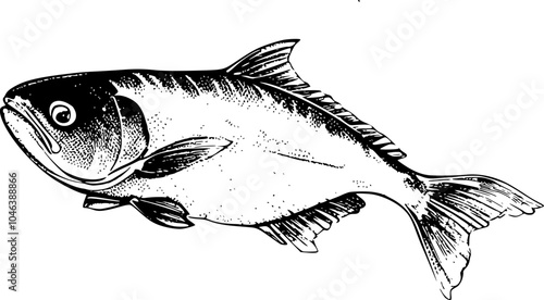 Black and white illustration of a fish with a detailed texture.