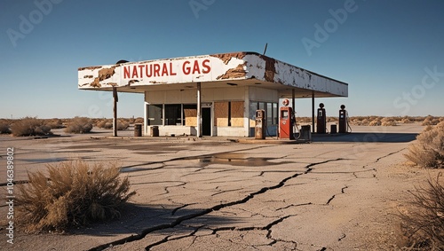 An abandoned gas station in the American countryside at route 66 V4