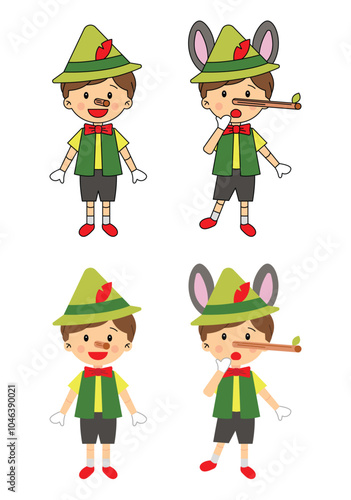 Pinocchio seamless pattern characters fairy tale cute modern simple children illustration colourful playful decorative element