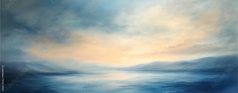 Fototapeta premium The soft pastel sky with wispy clouds at dawn creates a calming and peaceful ambiance.