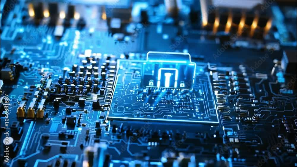 A Blue Digital House Icon on a Circuit Board A Blue Digital House Icon on a Circuit Board