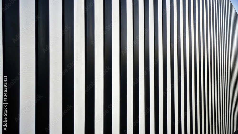 Low angle view of a black and white striped pattern wall background Low angle view of a black and white striped pattern wall background