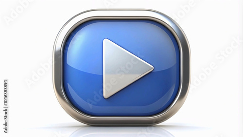 blue button paly button sleek, metallic button with a prominent play arrow, perfect for starting media playback photo