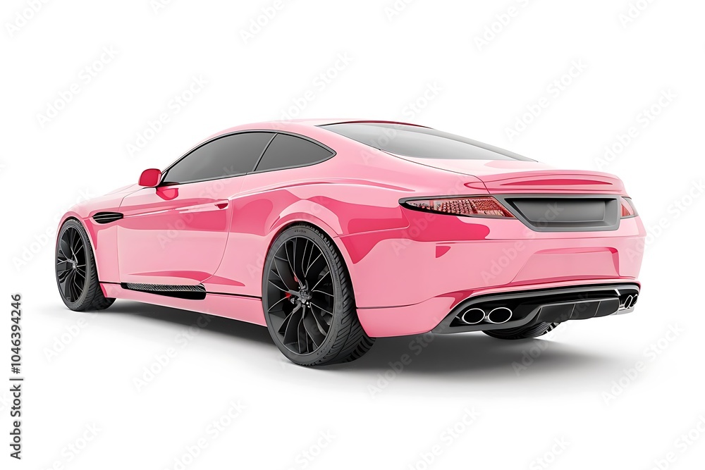 Obraz premium Pink car, back view isolated on white background
