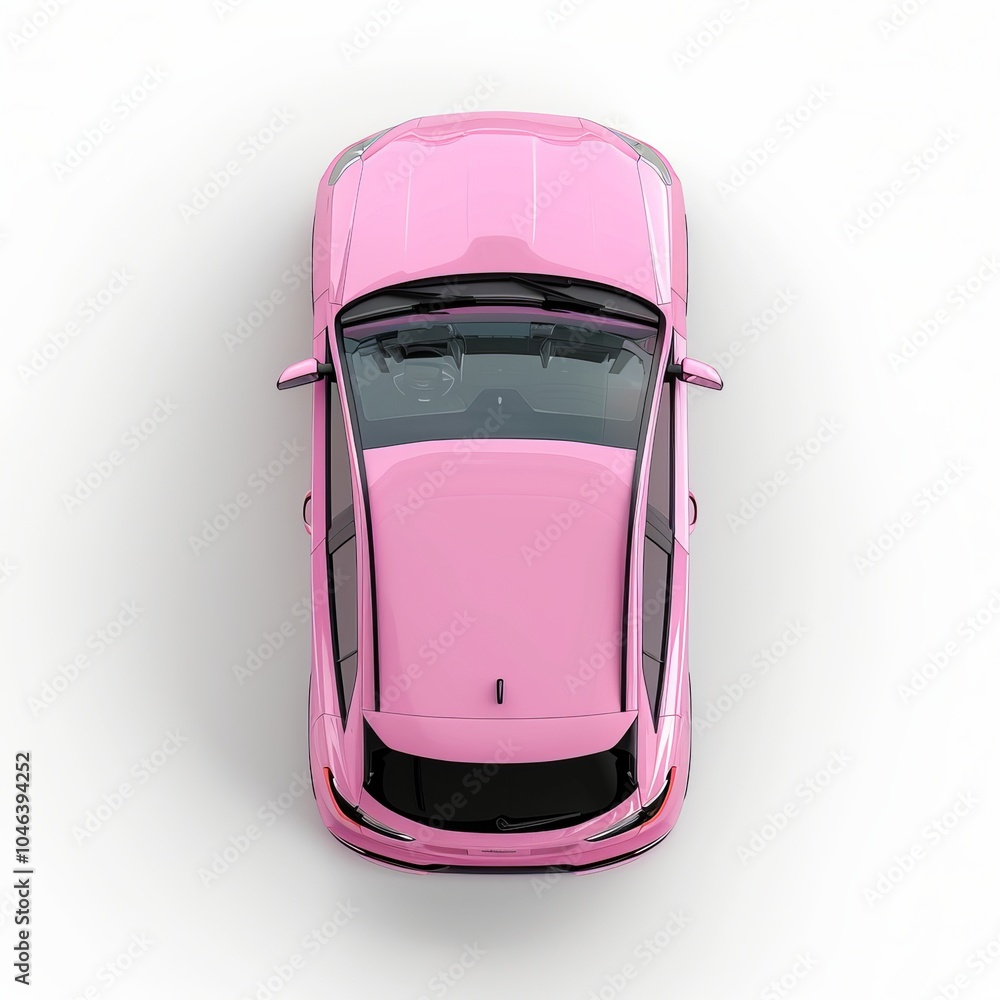 Fototapeta premium Pink car, top view isolated on white background