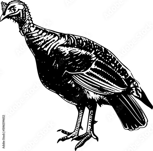 Black and white illustration of a turkey.