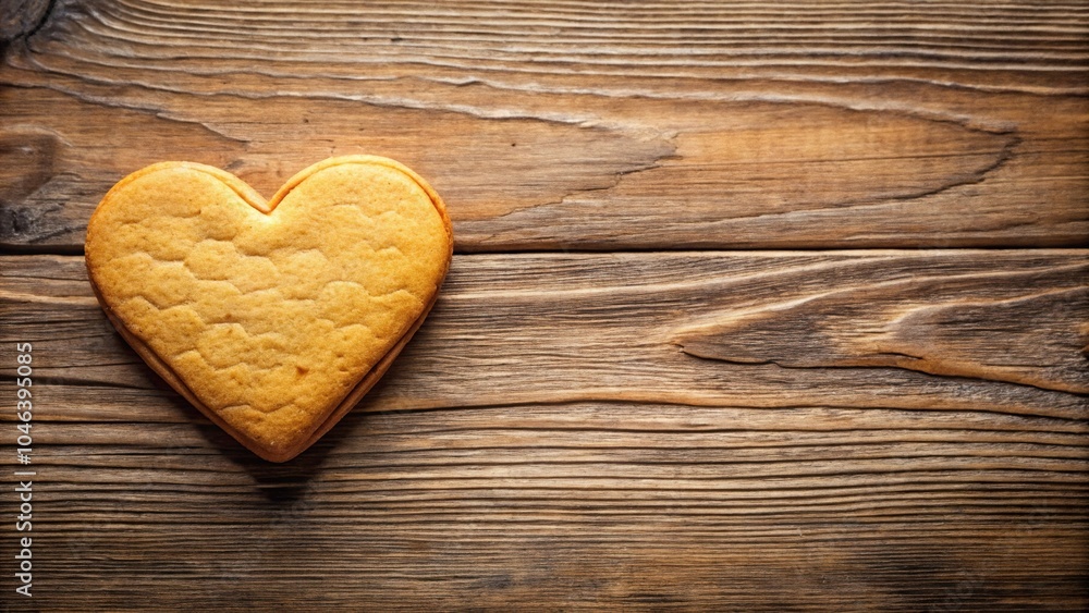 Heart shaped cookie on wooden background panoramic Heart shaped cookie on wooden background panoramic