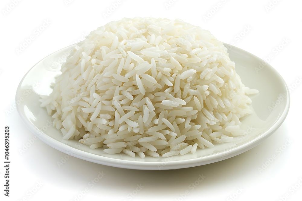 Plate of rice on white background Plate of rice on white background