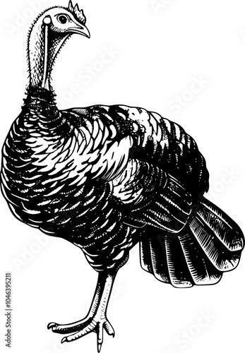 A hand-drawn illustration of a turkey's head and neck in black and white.