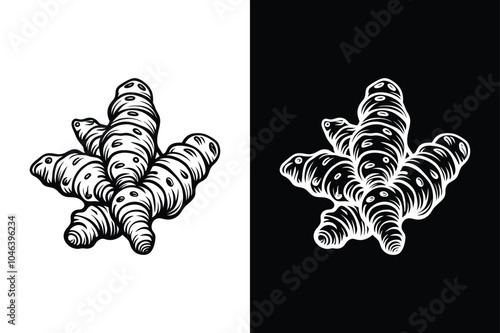 Ginger Root Icon. Classic Black and White for Simple Backgrounds