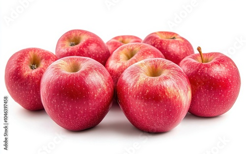 A delightful selection of organic red apples, featuring their natural shine and vitamin C benefits, set on a clean white background 