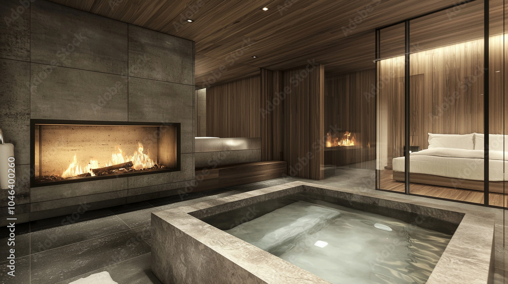 Fototapeta premium A luxurious spa room with a spacious soaking tub