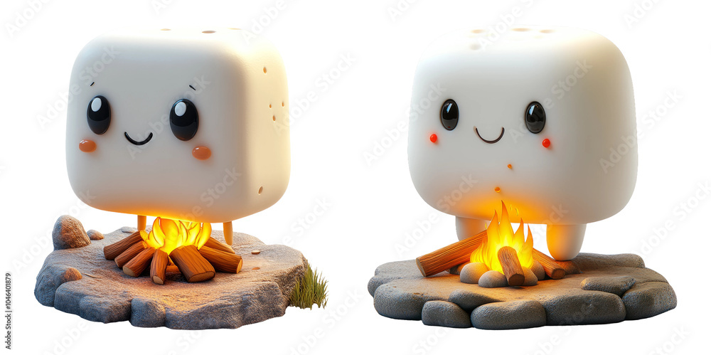 Obraz premium Cute Marshmallow Character with Campfire Scene