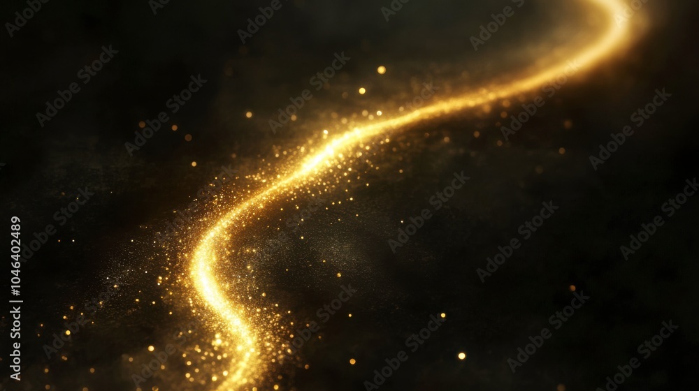 Fototapeta premium A stunning gold line sparkles brightly against a deep black backdrop, creating a high-end, luxurious feel. This artistic design is perfect for premium award templates and elegant presentations.