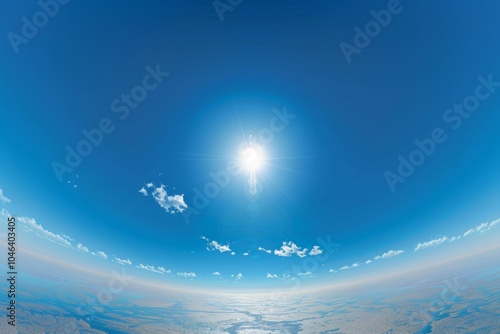360 HDRI panorama for 3D graphics or games with clear blue sky and sun at zenith Ideal for sky dome or drone footage editing