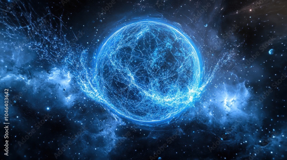 Obraz premium Glowing Energy Sphere in Space with Dynamic Effects