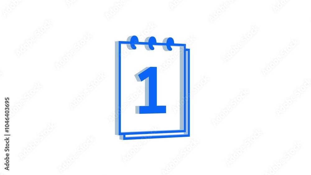 Blue and White Calendar Icon with Number 1 Blue and White Calendar Icon with Number 1