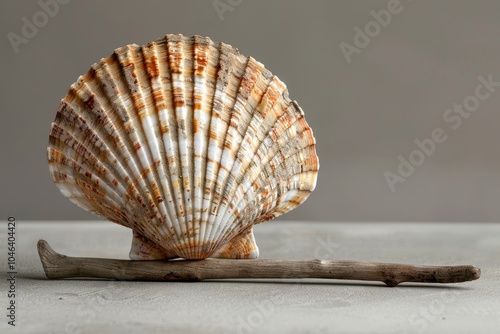 A scallop from Santiago on wood with gray background photo