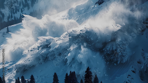 snow avalanche at the top of a mountain photo