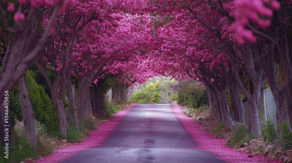 Coastal drive through a tunnel of flowering trees Coastal drive through a tunnel of flowering trees