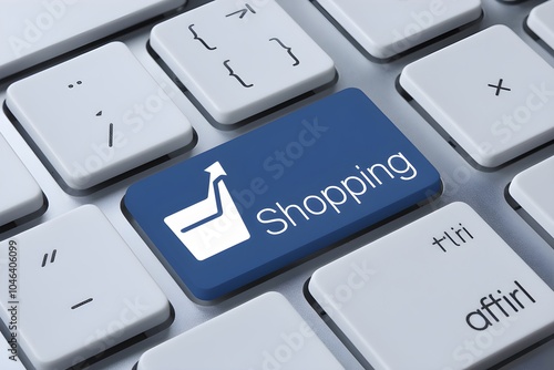 Blue Shopping key on white keyboard highlights simplicity of online shopping