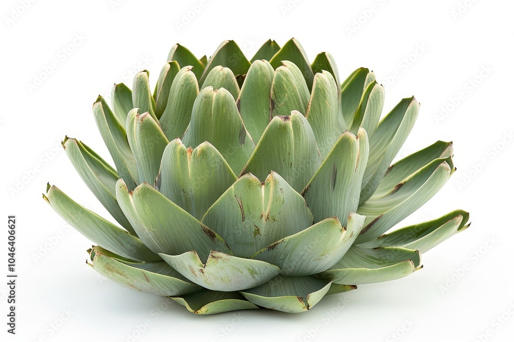 Artichoke front with leaves and tips on white background Artichoke front with leaves and tips on white background