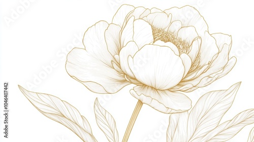 Fototapeta Naklejka Na Ścianę i Meble -  Single stem peony line drawing, gold accents