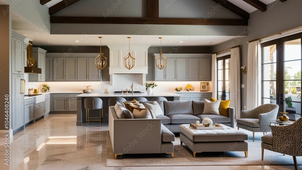 Fototapeta premium Exquisite Contemporary Open Concept Living and Dining Room Design