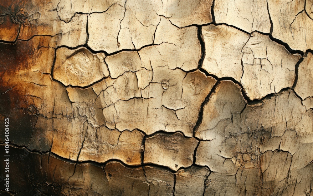 Fototapeta premium Tree Bark Texture: Rough, cracked bark with deep grooves and natural textures covering a tree trunk. 