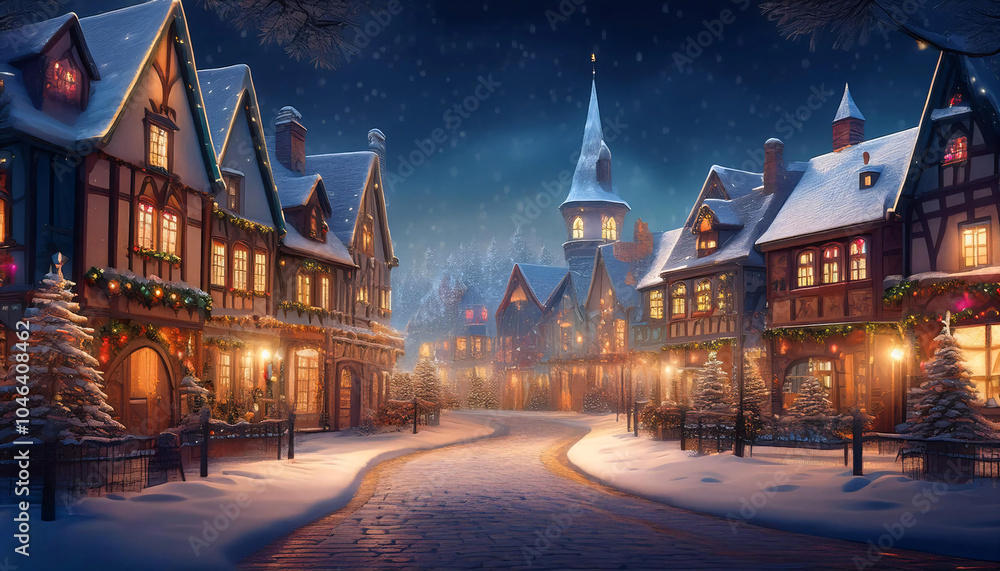 a small town in a christmas festive mood on night a small town in a christmas festive mood on night