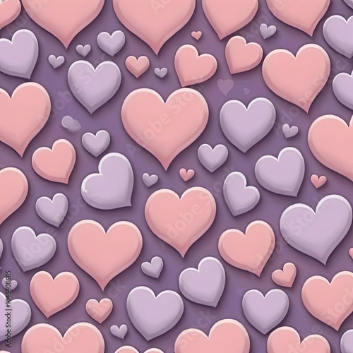 A pattern of pink and purple hearts on a purple background